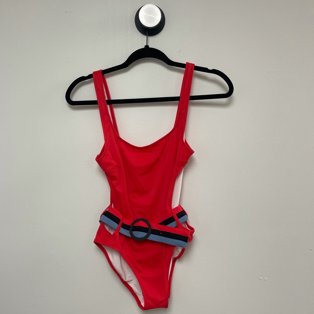 Solid & Striped Red One Piece Swimsuit